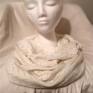 Ivory Knit Infinity Scarf – Soft Open Weave Pattern